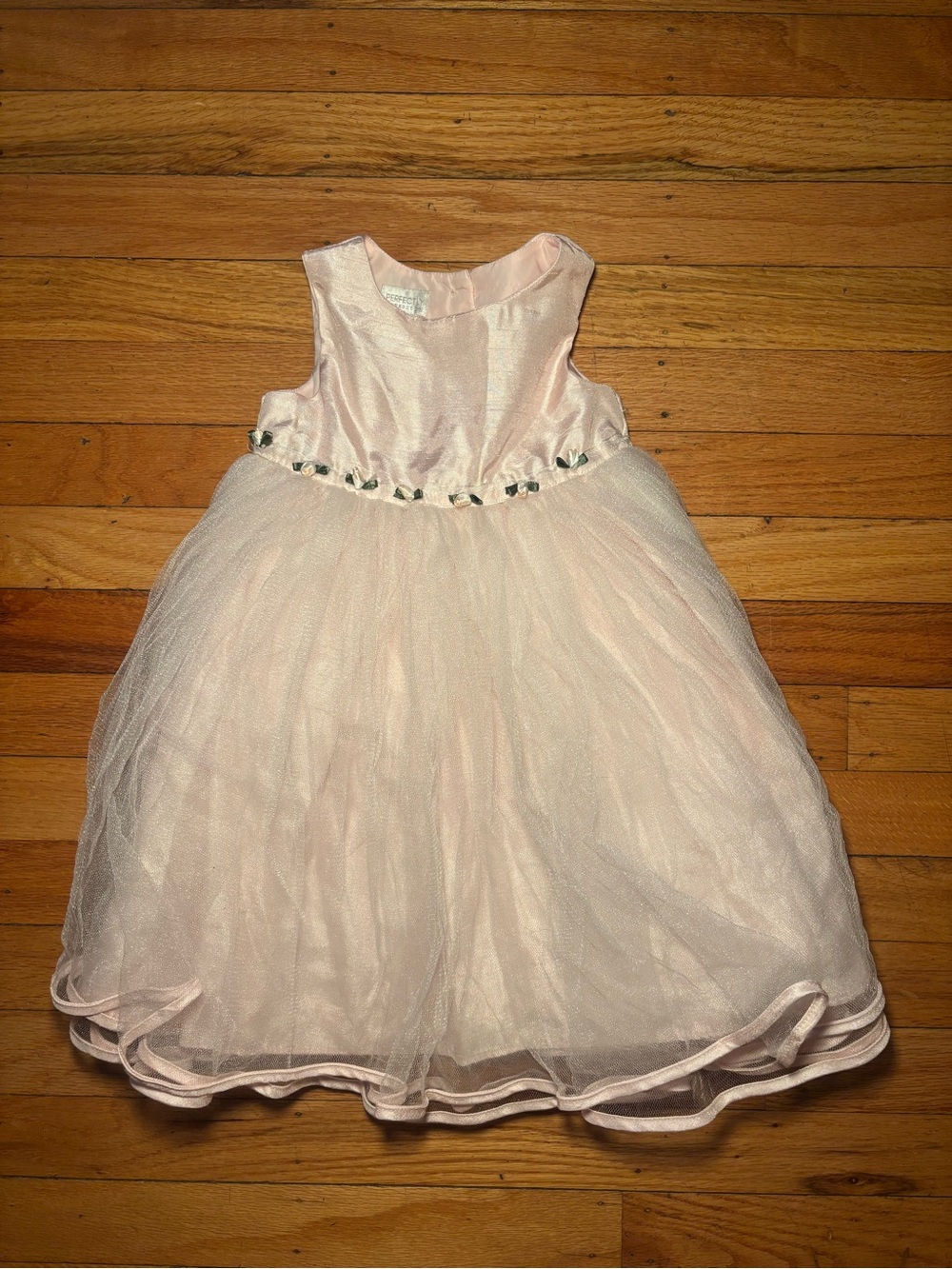Vintage Baby Pink Rose Tulle Formal Dress with Satin Bodice